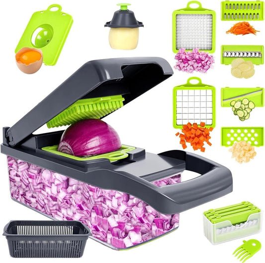 16-Piece Vegetable Chopper Set – Manual Food Slicer, Dicer & Grater with Handle | KIVANZO